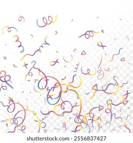 Doodle Confetti Pattern Background. Vector Simple Line Abstract Birthday Card. Kid Drawing Shapes in Cartoon Style. Happy Celebration Elements for Graphic Illustration. Ribbons, Lines, Stars Shape Ske