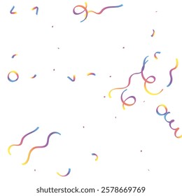 Doodle Confetti Pattern Background. Vector Simple Line Abstract Birthday Card. Kid Drawing Shapes in Cartoon Style. Happy Celebration Elements for Graphic Illustration. Ribbons, Lines, Stars Shape Ske