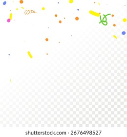 Doodle Confetti Pattern on Empty Background. Happy Celebration Elements for Graphic Illustration. Vector Simple Line Abstract Birthday Card. Ribbons, Lines, Stars. Kid Drawing Shapes in Cartoon Style.