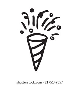 Doodle confetti popper. Happy birtday. Vector illustration