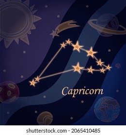 Doodle constellation of the capricorn Symbol of the zodiac signs Vector illustration of astrology and astronomy. Horoscopes bright stars in cosmos background