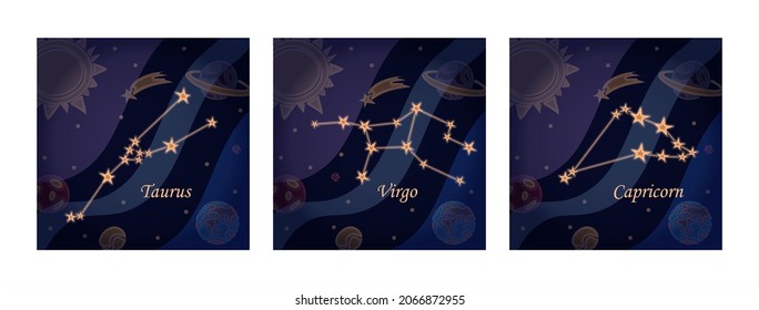 Doodle constellation of the taurus Symbol of the zodiac signs Vector illustration of astrology and astronomy. Horoscopes bright stars in cosmos background