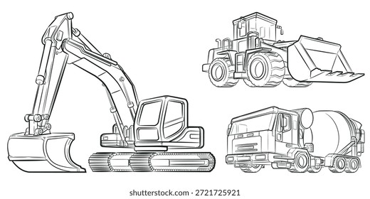 Doodle Construction Machine Excavator Bulldozer Mixer