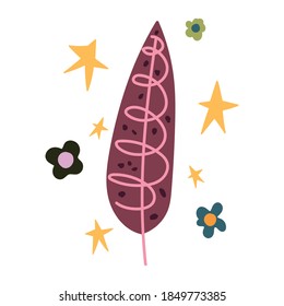 doodle contemporary, decorative leaf flowers and stars design vector illustration