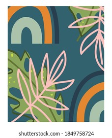 doodle contemporary foliage nature decoration and rainbow pattern vector illustration