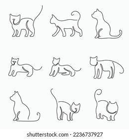 Dibujo continuo de dibujo a mano alzada de la colección de pose del gato. El concepto de animales de compañía.