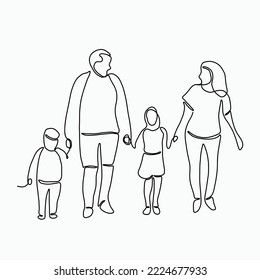 Doodle continuous line freehand drawing of a family. Vector illustration