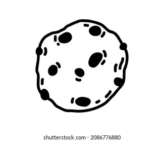 Doodle cookie isolated on white background. Round cookie with chocolate pieces.