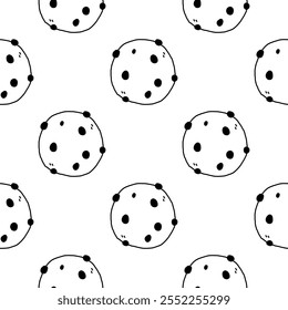 Doodle cookies seamless pattern. Hand Drawn Cute chocolate cookie isolated on a white background. Vector illustration