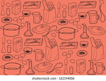 doodle cooking pasta background