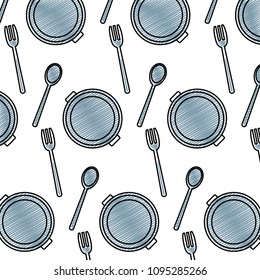 doodle cooking pot and cutlery kitchen utensils background