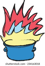 doodle cooking pot and flame