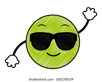 doodle cool emoji face expression with arms