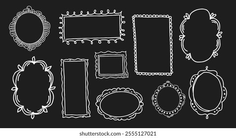 Doodle coquettish frames set. Hand drawn vector crayon design.