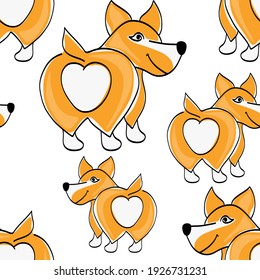 Doodle corgi dog seamless pattern isolated on white. Cartoon vector stock illustration. EPS 10