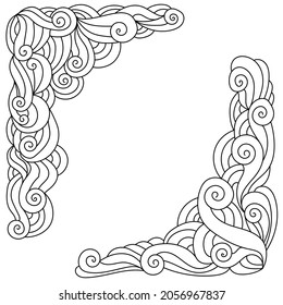Doodle corner with ornate patterns, Meditative coloring page or decorative elementvector illustration