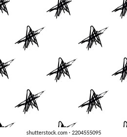 Doodle cosmic seamless pattern in childish style. Hand drawn abstract space stars. Black and white. Vector line print, design, banner, poster.