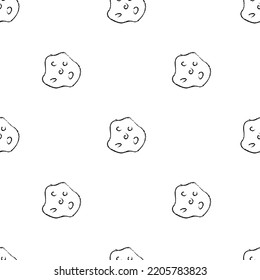 Doodle cosmic seamless pattern in childish style. Hand drawn abstract space asteriod. Black and white. Vector line print, design, banner, poster.