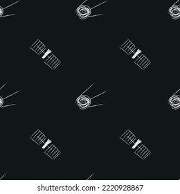 Doodle cosmic seamless pattern in childish style. Hand drawn abstract space sattelites. Black and white. Vector line print, design, banner, poster