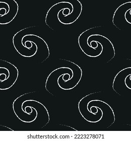 Doodle cosmic seamless pattern in childish style. Hand drawn abstract spiral universe. Black and white. Vector line print, design, banner, poster.