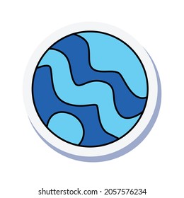 Doodle cosmic sticker with blue planet hand drawn vector illustration