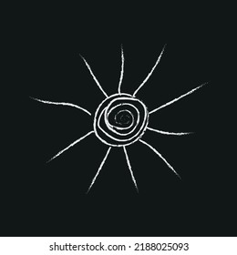 Doodle cosmos illustration in childish style. Hand drawn abstract sun. Black and white. Vector line print, design, banner, poster.