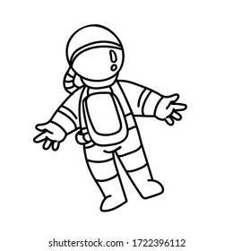 Doodle cosmos illustration, design element for any purposes. Hand drawn abstract cosmonaut. Vector line print, card or banner.
