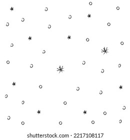 Doodle cosmos illustration set in childish style, design clipart. Hand drawn abstract space star dust. Black and white. Vector line print, banner, poster.