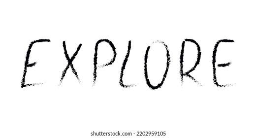 Doodle cosmos lettering in childish style. Hand drawn abstract space text explore. Black and white. Vector line print, design, banner, poster.