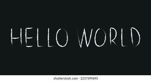 Doodle cosmos lettering in childish style. Hand drawn abstract space text hello world. Black and white. Vector line print, design, banner, poster.