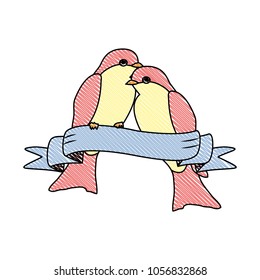 doodle couple bird animal with ribbon decoration