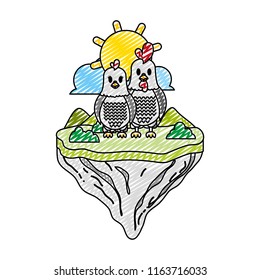 doodle couple chicken animal in float island
