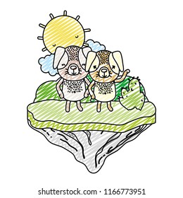doodle couple dog animal in the float island