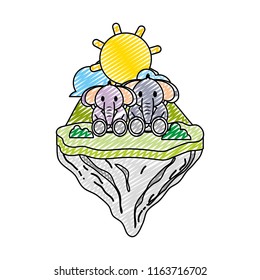 doodle couple elephant animal in float island