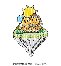 doodle couple lion animal in float island