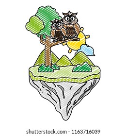 doodle couple owl animal in float island