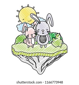 doodle couple rabbit animal in the float island