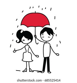 doodle couple with umbrella. vector illustration