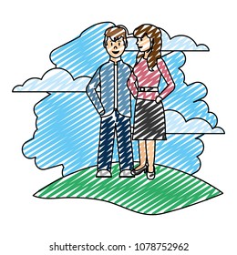 doodle couple woman and man together in the landscape