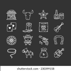 Doodle cowboy icon set