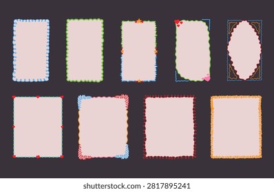 Doodle crayon frames set Kindergarten of hand drawn childish design borders decorated 