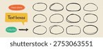Doodle crayon hand-drawn text box collection. Round shapes, pencil sketch texture. Vector drawing ink illustration. Grunge brush outline text boxes for notes- speech box, shapes, elements.