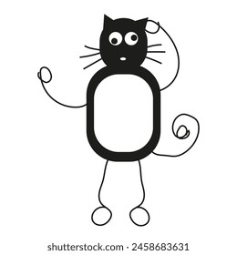 Doodle crazy cat Frame. Trippy Empty black cat isolated white background. Blank paper Sketch Text Field in retro style. Flat animal Textbox design for Chat Talk. Vector illustration. EPS 10