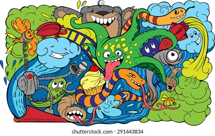  doodle of crazy sea-life creatures having fun 2