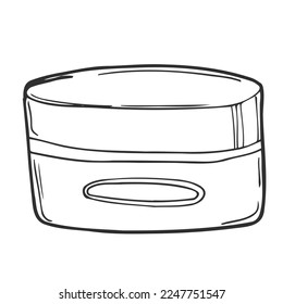 Doodle Cream in a jar. Cosmetics. Face and body care products. Vector hand-drawn doodle illustration. Black and white outline