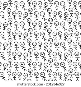 Criaturas Doodle dibujadas a mano humana patrón sin fisuras en el estilo cómico de dibujos animados blanco negro