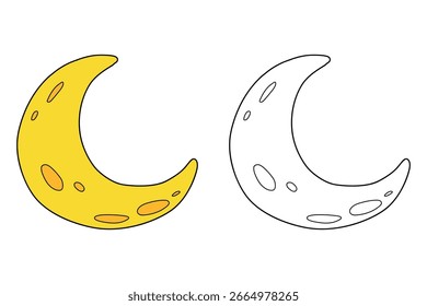 Doodle Halbmond Malvorlagen für Kinder. Spur und Farbe Halbmond. Fun Aktivität Malvorlage für Kinder druckbar. Halbmond. Crescent Moon Clipart, Icon Vektor.