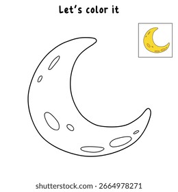 Doodle Halbmond Malvorlagen für Kinder. Spur und Farbe Halbmond. Fun Aktivität Malvorlage für Kinder druckbar. Halbmond. Crescent Moon Clipart, Icon Vektor.