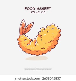 Doodle crispy fried prawn tempura illustration. Hand-drawn food vector in EPS10 format. Perfect for menu design, packaging, culinary art, and Asian cuisine-themed image assets.