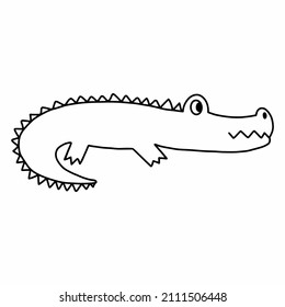 Doodle crocodile. Vector illustration contour line. Reptiles. Coloring book with animal for children. Alligator.